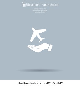 Airplane Icon in hand - vector icon