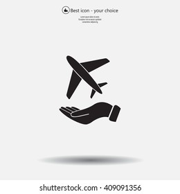 Airplane Icon in hand - vector icon