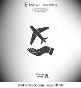 Airplane Icon in hand - vector icon