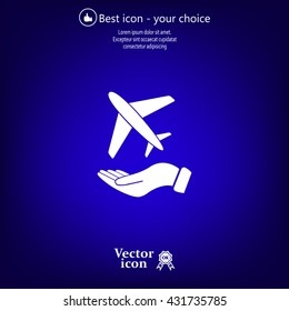 Airplane Icon in hand - vector icon