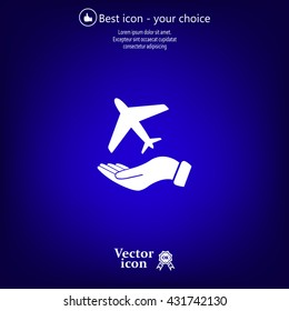 Airplane Icon in hand - vector icon