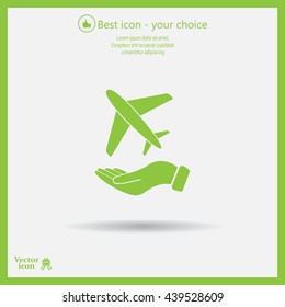 Airplane Icon in hand - vector icon