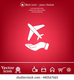 Airplane Icon in hand - vector icon