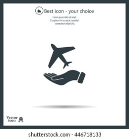 Airplane Icon in hand - vector icon