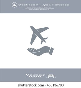 Airplane Icon in hand - vector icon
