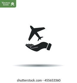 Airplane Icon in hand - vector icon