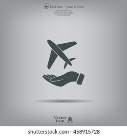 Airplane Icon in hand - vector icon