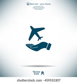 Airplane Icon in hand - vector icon