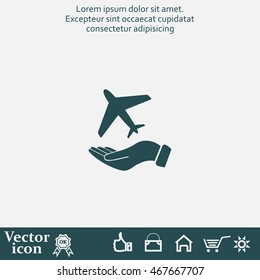 Airplane Icon in hand - vector icon