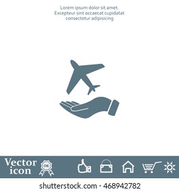 Airplane Icon in hand - vector icon