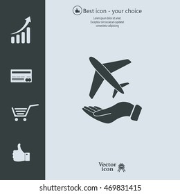 Airplane Icon in hand - vector icon