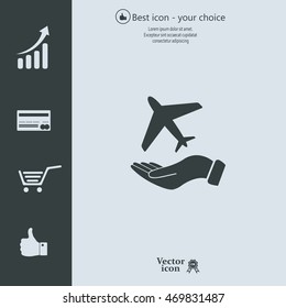 Airplane Icon in hand - vector icon