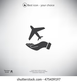 Airplane Icon in hand - vector icon