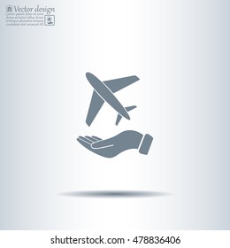 Airplane Icon in hand - vector icon