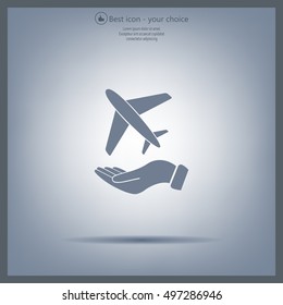 Airplane Icon in hand - vector icon