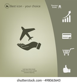 Airplane Icon in hand - vector icon