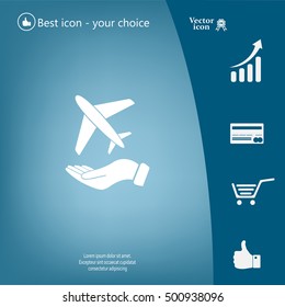 Airplane Icon in hand - vector icon