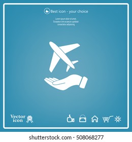 Airplane Icon in hand - vector icon