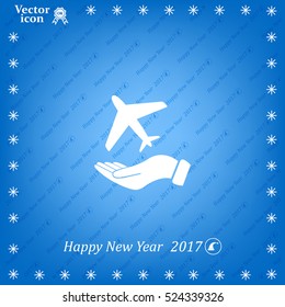 Airplane Icon in hand - vector icon