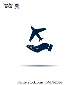 Airplane Icon in hand - vector icon