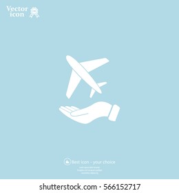 Airplane Icon in hand - vector icon