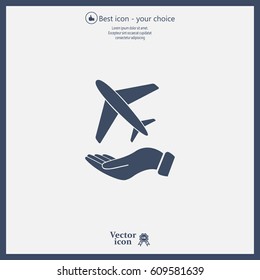 Airplane Icon in hand - vector icon