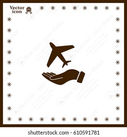 Airplane Icon in hand - vector icon
