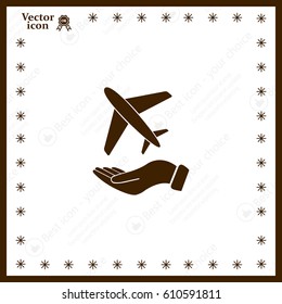Airplane Icon in hand - vector icon