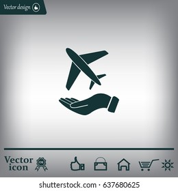 Airplane Icon in hand - vector icon