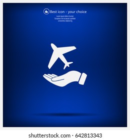 Airplane Icon in hand - vector icon