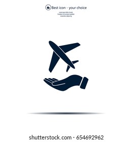Airplane Icon in hand - vector icon