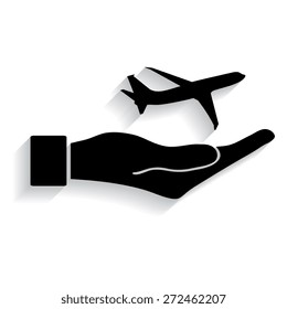 Airplane Icon in hand - vector icon with shadow