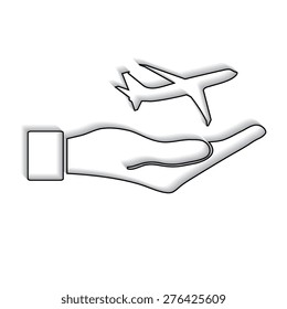 Airplane Icon in hand - vector icon  with shadow