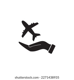 Airplane icon in hand vector symbol