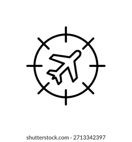 Flugzeugsymbol innerhalb einer kreisförmigen Ziel- oder Kompassgrafik