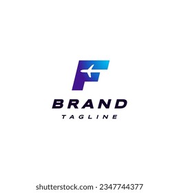 Airplane Icon Inside the Letter F Logo Design. Initial Letter F With Airplane Icon Logo Design.