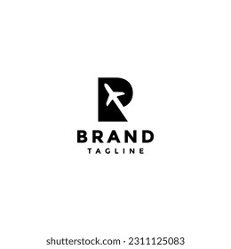 Airplane Icon Inside the Letter R Logo Design. Initial Letter R With Upward Flying Airplane Icon Logo Design.