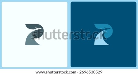 Airplane Icon Inside the Letter R Logo Design. Initial Letter R With Upward Flying Airplane Icon Logo Design.