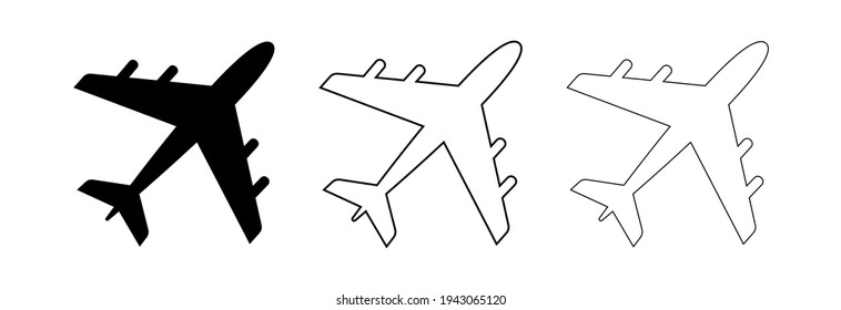 Airplane icon isolated on white background.Passenger plane black and line logo.