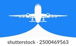 airplane icon, isolated, white on the blue background. Exclusive Symbols