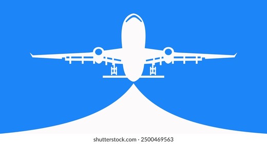 airplane icon, isolated, white on the blue background. Exclusive Symbols