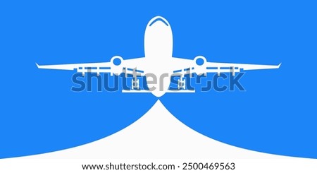 airplane icon, isolated, white on the blue background. Exclusive Symbols