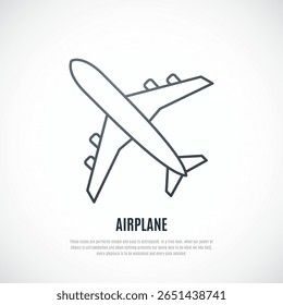 Airplane icon in line art style. Stock vector illustration.
