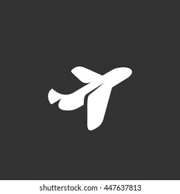Airplane icon. Logo isolated on black background. Vector illustration