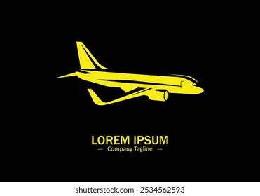 Airplane icon logo style silhouette vector isolated on black background