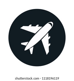 Airplane icon with long shadow. Flat design style. Round icon. Airplane silhouette. Simple circle icon. Modern flat icon in stylish colors. Web site page and mobile app design vector element.