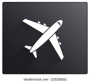 Airplane icon with long shadow on black background