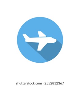 Airplane icon with long shadow. Plane, flight sign symbol