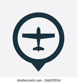 airplane icon map pin on white background 