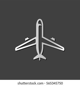 Airplane icon in metallic grey color style. Aviation transportation travel